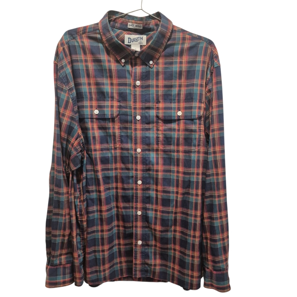 Duluth Untucked Button Down Shirt Standard Long Sleeve Plaid Pockets Mens XL